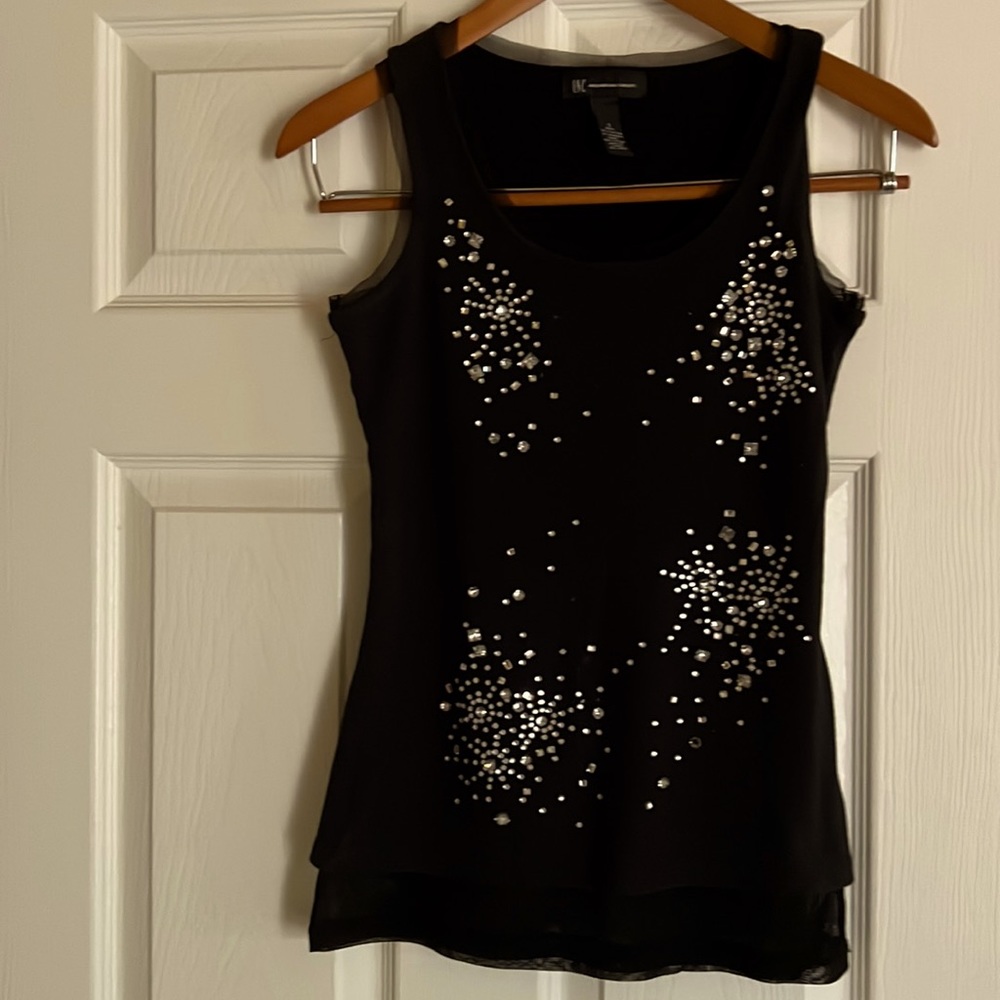 I-N-C International Concepts embellished black tank top.